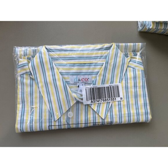 Denim and Company Printed Button Front Shirt Womens M Yellow Stripe Cotton Blend - Picture 2 of 7